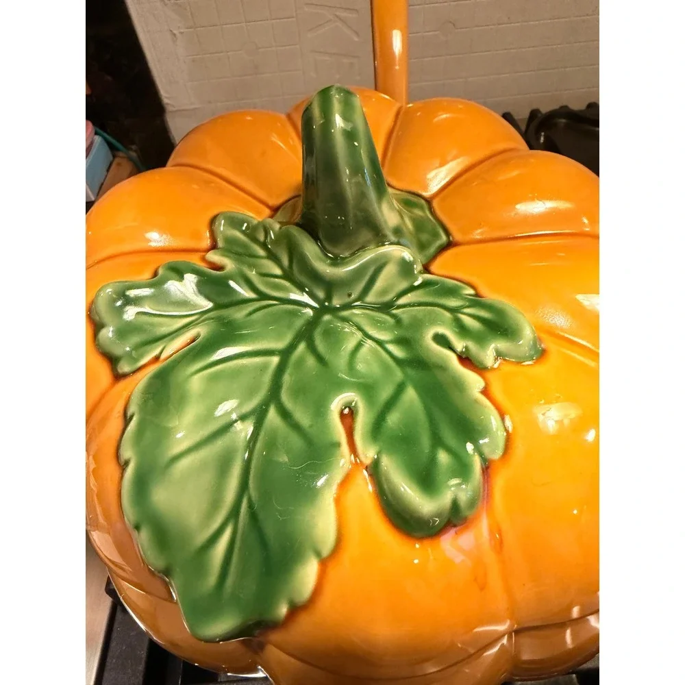 Pier 1 Harvest Gold Ceramic Pumpkin Soup Tureen with Lid and Ladle